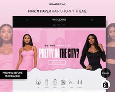 the website for pink x paper hair shop is displayed in front of a woman's image