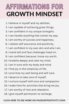 an affirmation for growth minds with the words affirmitions for growth minds