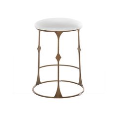 a white stool with metal frame and round seat