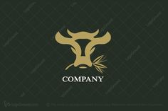 a bull's head with horns and bamboo leaves logo for sale