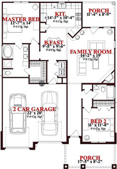 the floor plan for a two story house with three car garages and an attached living area