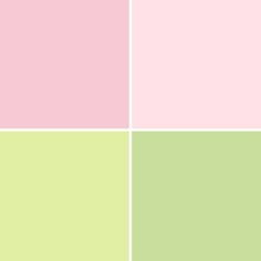 four different color swatches with one green, the other pink and light green in squares