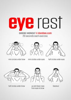 the instructions for how to use eye rest on your face and eyes are shown in red