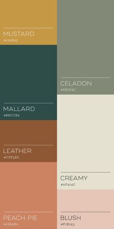 different shades of paint that are in the same color scheme, each with different names