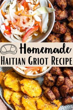 homemade hawaiian grout recipe on a plate with potatoes and coleslaw in the background