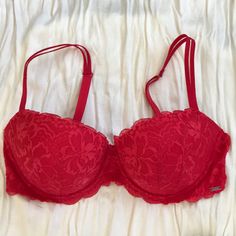 Women’s Red Lace Vs Push Up Bra 36d- New Without Tags Never Worn Push Up Bra Outfit, Red Padded Push-up Bra, Red Fitted Push-up Bra, Elegant Red Victoria's Secret Bra, Red Push-up Bra With Medium Support, Red Lace Bra, Bra Outfit, Lacy Bra, Push Up Bra