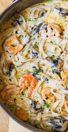 Creamy Shrimp Pasta with Mushrooms Pasta And Shrimp, Shrimp Mushrooms, Cheese Shrimp, Pasta With Mushrooms, Creamy Shrimp Pasta, Creamy Pasta Sauce, Creamy Shrimp, Homemade Alfredo, Shrimp Recipes For Dinner