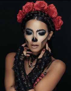 Day Of The Dead Makeup, Halloween Makeup Sugar Skull, Mexican Halloween, Dead Makeup, Cute Halloween Makeup, Halloween Makeup Diy, Halloween Makeup Pretty