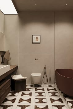 a bathroom with a toilet, sink and bathtub in the middle of the room