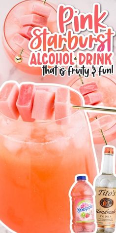 pink starburst alcohol drink with watermelon and pineapple