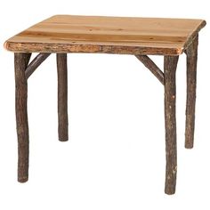 a small wooden table with two legs and a square top on it's side