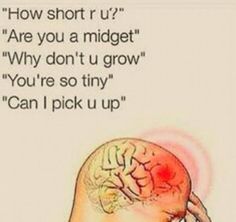 a drawing of a brain with the caption how short u? are you a midgett? why don't u grow, you're so tiny can i pick up?