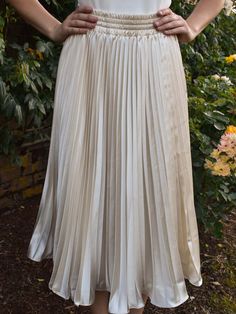 Cream Pleated Satin Midi Skirt Pleated Satin Skirt, Bridal Events, Bridal Event, Satin Midi Skirt, Sports Skirts, Satin Skirt, Racerback Tank Top, Racerback Tank, Midi Length