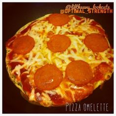 a pepperoni pizza sitting on top of a black plate with the words optimal strength