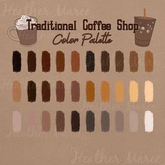 the coffee shop color palette is shown