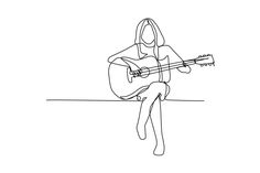 a continuous drawing of a person playing an acoustic guitar with one hand on the string