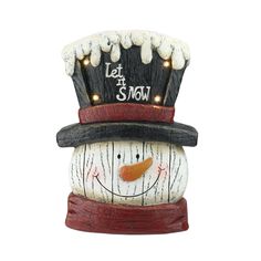 a snowman with a top hat and lights on it's head is shown