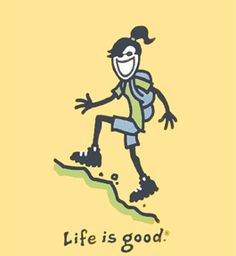 a drawing of a person riding a snowboard with the words life is good on it