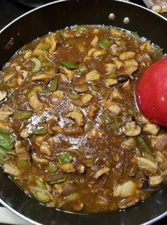 the food is prepared and ready to be cooked in the skillet on the stove