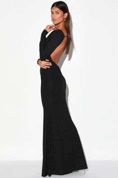 Sexy Black Dress - Backless Maxi Dress - Glitter Maxi Gown - Lulus Black Backless Dress, Backless Maxi Dress, Long Sleeve Dress Formal, Black Dress Formal, Maxi Dress Prom, Prom Dress Shopping, Black Tie Wedding, Backless Maxi Dresses, Strapless Maxi Dress