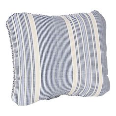 a blue and white striped pillow on a white background