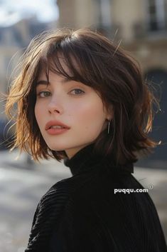 Short Hairstyles Bangs Women, French Bob Square Jaw, Short Hairstyle Women Layered Thick Hair, French Bob Asian Hair, French Bob With Bangs Fine Hair, Ear Length Hair With Layers, Short Hair Cuts For Women With Bang, Brown Hair Short Haircut, Grunge Bob Haircut