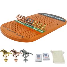 an orange board game set with horses on it