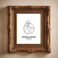 an image of michael & nicole's logo in a frame on the wall above it