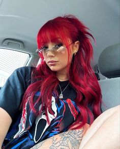 Vibrant Red Hair, Red Hair Looks, Cherry Red Hair, Arctic Fox Hair Color, Red Hair Inspo, Dyed Red Hair, Red To Blonde, Bright Red Hair, Long Hair With Bangs