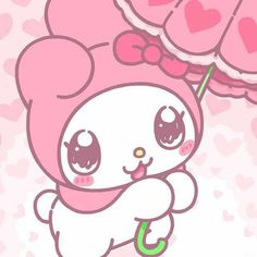 a cartoon character holding a heart shaped lollipop in front of a pink background