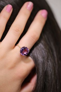 Indulge in pure luxury with this 5-carat ring! A deep purple amethyst gemstone perfectly set in an elegant rope design. Enjoy a very comfortable ring that is also sure to make a statement! The perfect gift for that special person in your life. This ring is exclusive at TILO JEWELRY and comes in a royal gift box ready for presentation. Fit for wedding, anniversary, and birthday gifts. This ring will really make her smile! Ships with FedEx Express 2-Day shipping free of charge! (In the USA and is automatically applied by our shipping team) -Details- ✦ Made from SOLID 14k Yellow Gold (Not gold plated or gold filled) ✦ We can custom make this ring in any size, please contact us ✦ Professionally handmade in our shop here in Queens, New York ✦ 30-day free returns. No restocking fee and no questi 5 Carat Ring, Purple Amethyst Ring, Gold Gemstone Ring, Rope Design, Amethyst Bracelet, Gemstone Engagement Rings, Gold Chain Necklace, Amethyst Gemstone, Amethyst Ring