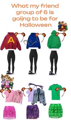 a group of children's clothing with the words what my friend group of 6 is going to be for halloween