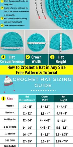 the instructions for crochet hat sizes