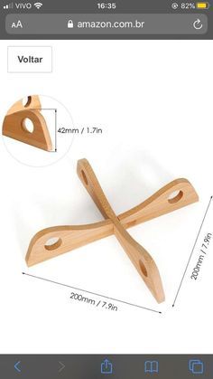 a wooden object is shown with measurements for the top and bottom pieces on it's side