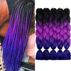 Purple Braiding Hair, Color Braiding Hair, Box Braid Extensions, Purple Hair Extensions, Purple Box Braids, Senegal Twist, Ombre Braiding Hair, Colored Box Braids, Purple Braids