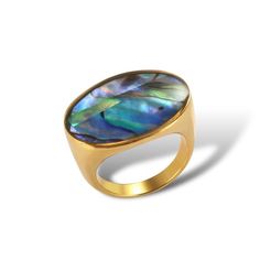 This Striking Cocktail Ring Adorned With Oval Iridescent Abalone Seashell. Modern In Its Simplicity, The Clean, Fluid Lines This Ring Will Be Excellent Edition To Your Collection. 18k Yellow Gold Plated Stainless Steel Tarnish Resistant Hypoallergenic Brand New Complimentary Gift Packaging My Other Listings: Gemstone 925 Sterling Silver Stamped Gold Platinum White Gold Rose Gold Yellow Gold 14k 18k 22k Bracelet Bangle Cuff Fine Jewelry Necklace Earrings Ring Diamond Clarity Opal Moissanite Ice C Fine Jewelry Necklace, Key Pendant, Bracelet Bangle, Ring Diamond, Abalone Shell, Fine Jewellery Necklace, Gold Platinum, Cocktail Ring, Diamond Clarity