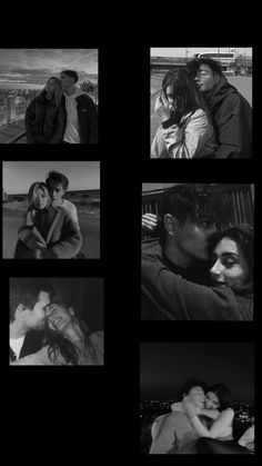 black and white photo collage of people hugging each other in different positions on the same page