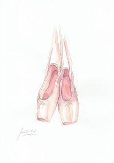 a drawing of two ballet shoes on a white background with the bottom one in pink