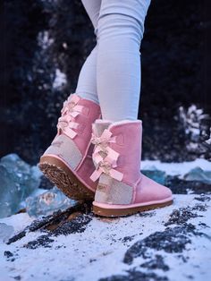 SMAIBULUN Ugg | Rhinestone Dual Bailey Bow Glam Ugg Boots - Pink Pink Uggs With Bows, Bow Uggs, Pink Ugg Boots, Cute Uggs, Uggs With Bows, Pink Uggs, Bailey Bow Uggs, Bailey Bow, Sequin Bow