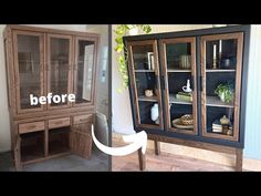 before and after photos of an old china cabinet