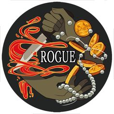 a round sticker with the word roque on it and an image of a hand holding