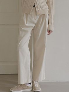 Composition : cotton 100%Color : Ivory_S,Ivory_MCountry of Origin : KOREA Winter Wide-leg Cotton Pants, Chic Cotton Winter Pants, White Bottoms For Workwear In Winter, Chic Winter Cotton Pants, Off White Cotton Pants For Work, Winter Beige Tapered Leg Pants, White Winter Workwear Bottoms, Beige Tapered Leg Pants For Winter, Beige Tapered Leg Winter Pants