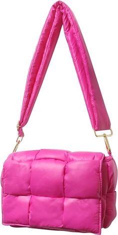 NAARIIAN Puffer shoulder bag Nylon padded woven handbag designer crossbody dupes women down purse Pink Handheld Shoulder Bag With Zipper Closure, Versatile Pink Shoulder Bag With Zipper Closure, Versatile Pink Nylon Shoulder Bag, Pink Crossbody Shoulder Bag With Magnetic Closure, Designer Pink Shoulder Bag With Zipper Closure, Spring Purses, Designer Crossbody, Cute Spring, Nylon Bag