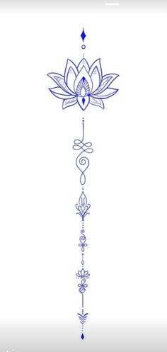 a blue and white drawing of a flower on a pole with an arrow in the middle