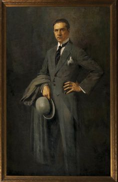 a painting of a man in a suit and tie with his hands on his hips