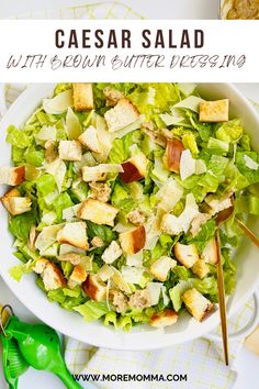 caesar salad with brown butter dressing in a white bowl