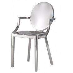 a silver chair with a mirror on the back