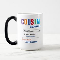 a black and white coffee mug with the words father search on it