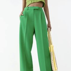 New With Tags. Size Xs Spring Zara Trousers Pantsuit, Zara Spring Pantsuit Trousers, Zara Spring Pantsuit, Zara Pantsuit For Spring, Spring Solid Color Ankle-length Pantsuit, Chic Green Pants With Pockets, Spring Ankle-length Pantsuit, Zara Pantsuit With Pockets For Spring, Summer Solid Color Straight Pantsuit