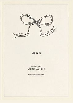 a wedding card with a ribbon tied around the back of it, in black and white